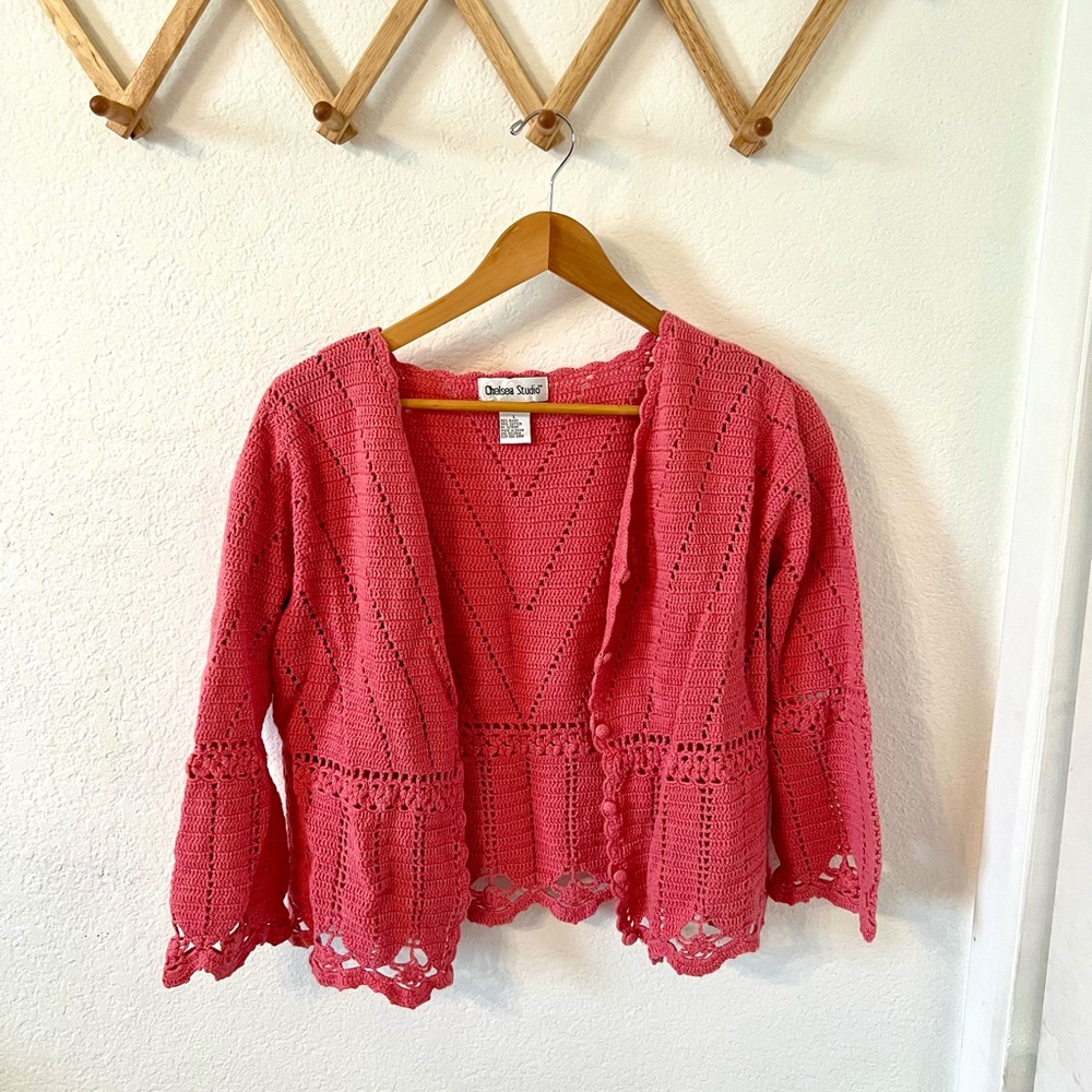 Cropped crochet pink cardigan